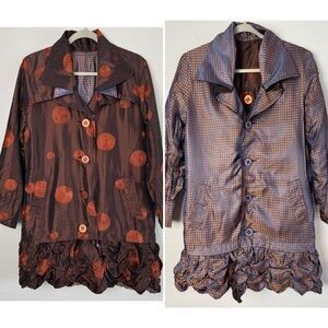 UBU reversible polka dot hounds tooth long jacket mettalic crinkle ruffle S
